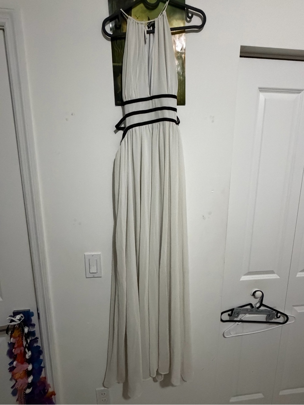 Express White Maxi Dress with Black Waist Straps